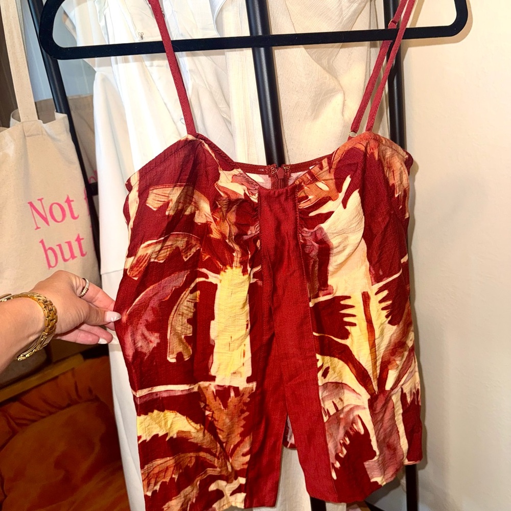 Tropical Red Wide-Leg pants and top set with Palm Print - Picture 5 of 6